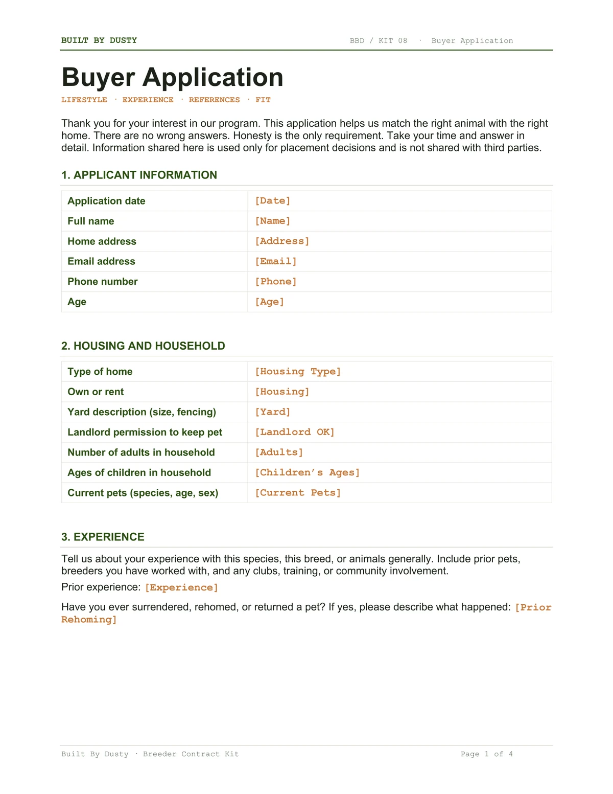 Sample page from Buyer Application, a template by Built By Dusty.