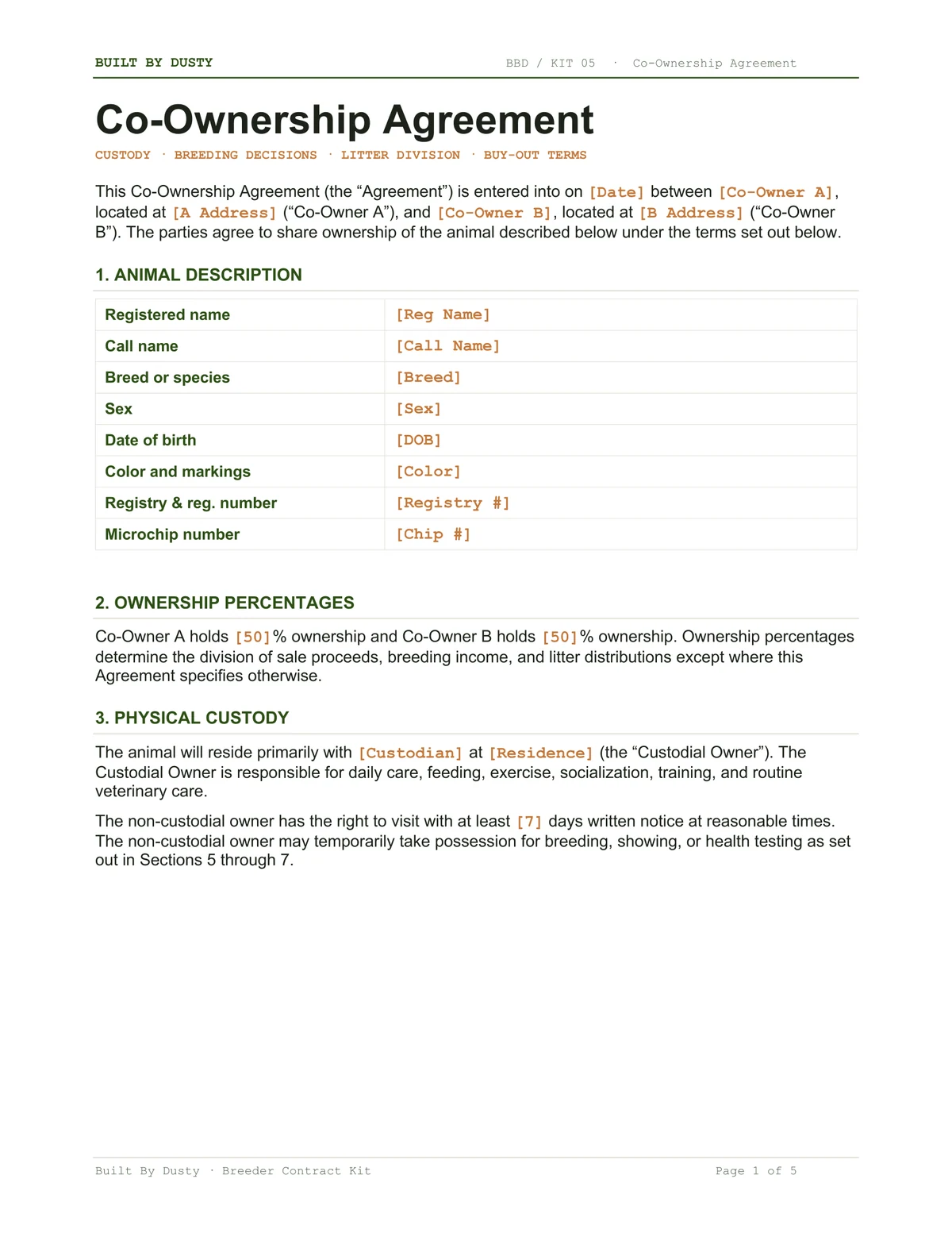 Sample page from Co-Ownership Agreement, a template by Built By Dusty.