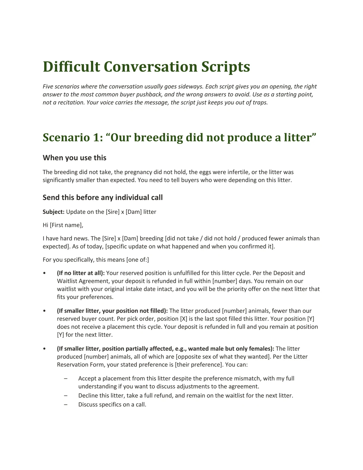 Sample page from Difficult Conversation Scripts, a template by Built By Dusty.