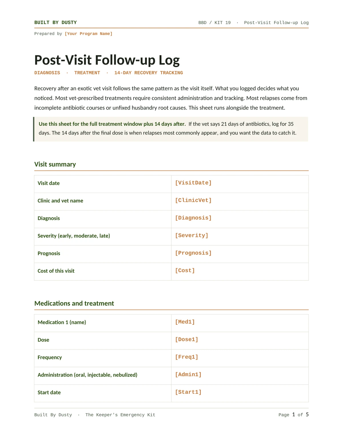 Sample page from Post-Visit Follow-up Log, a template by Built By Dusty.