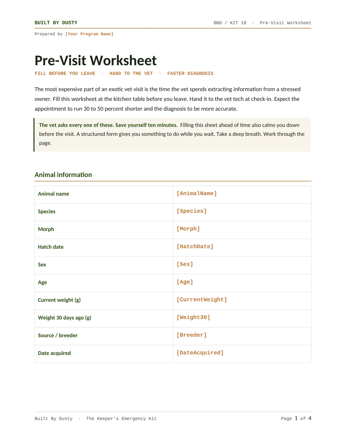 Sample page from Pre-Visit Worksheet, a template by Built By Dusty.