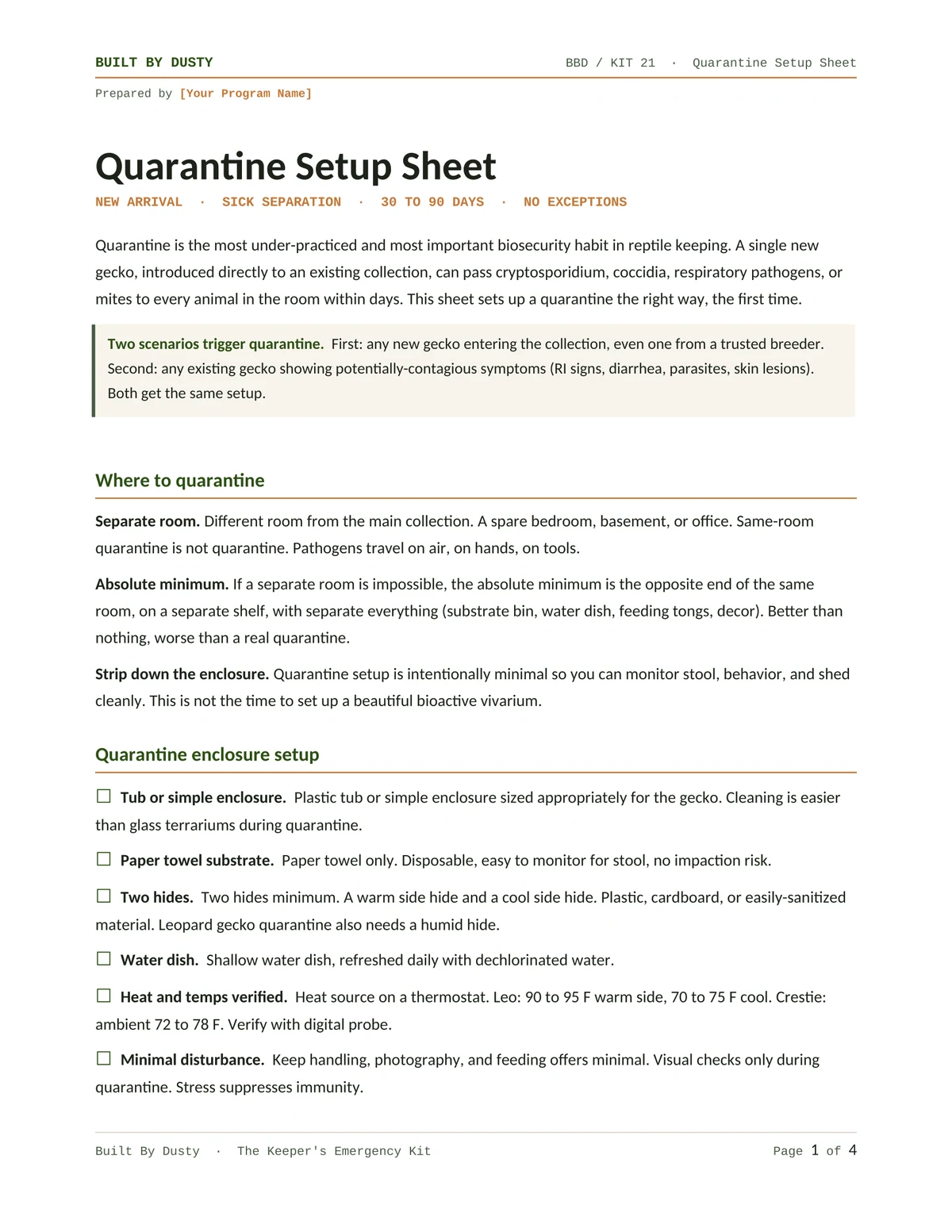 Sample page from Quarantine Setup Sheet, a template by Built By Dusty.
