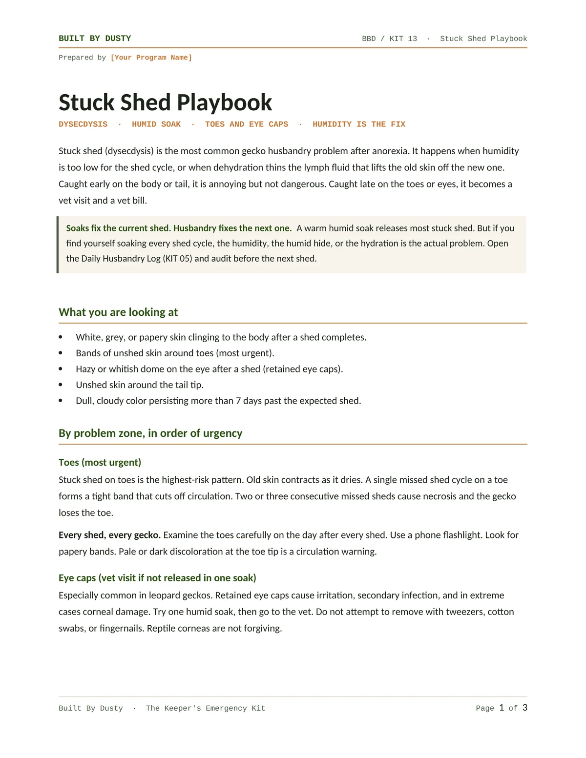 Sample page from Stuck Shed Playbook, a template by Built By Dusty.