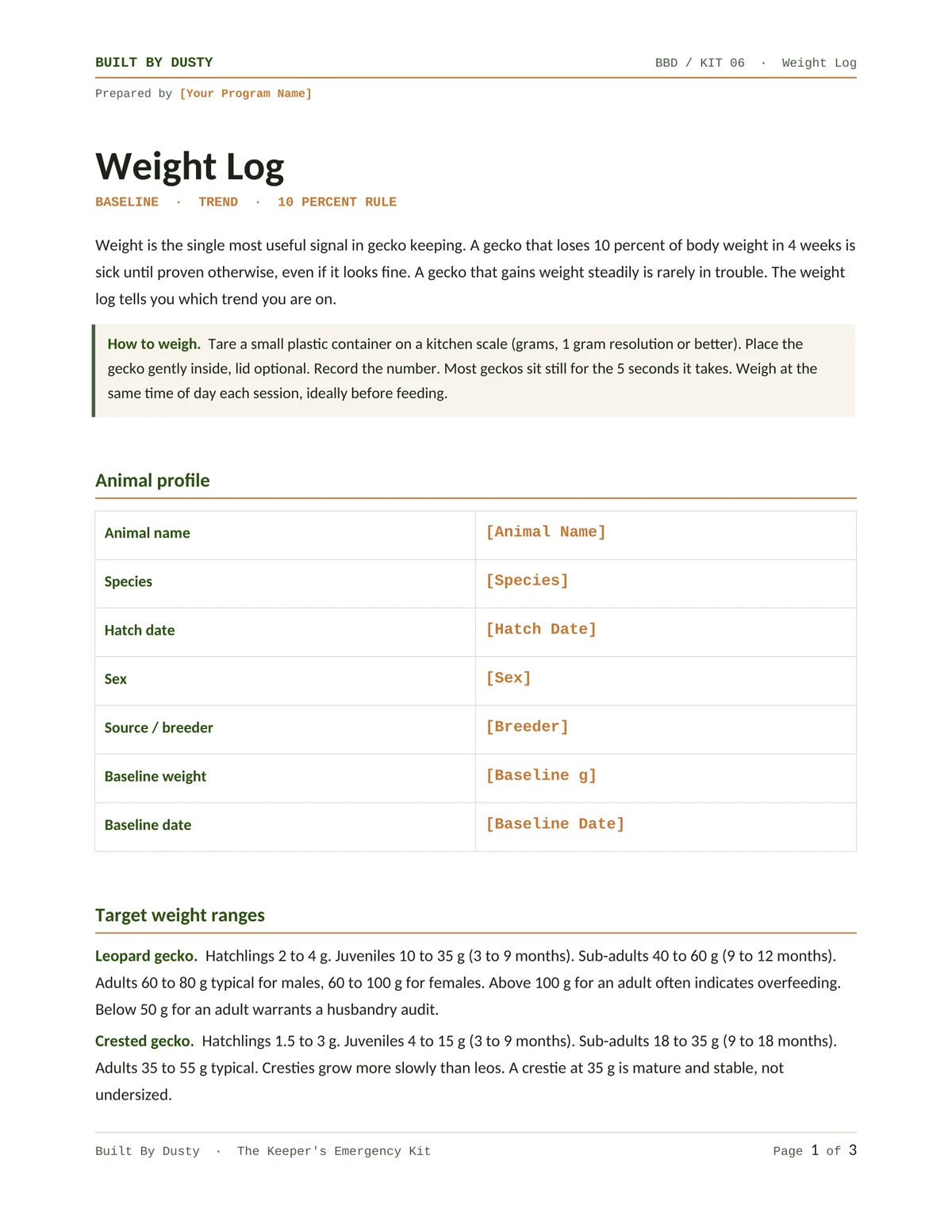 Sample page from Weight Log, a template by Built By Dusty.
