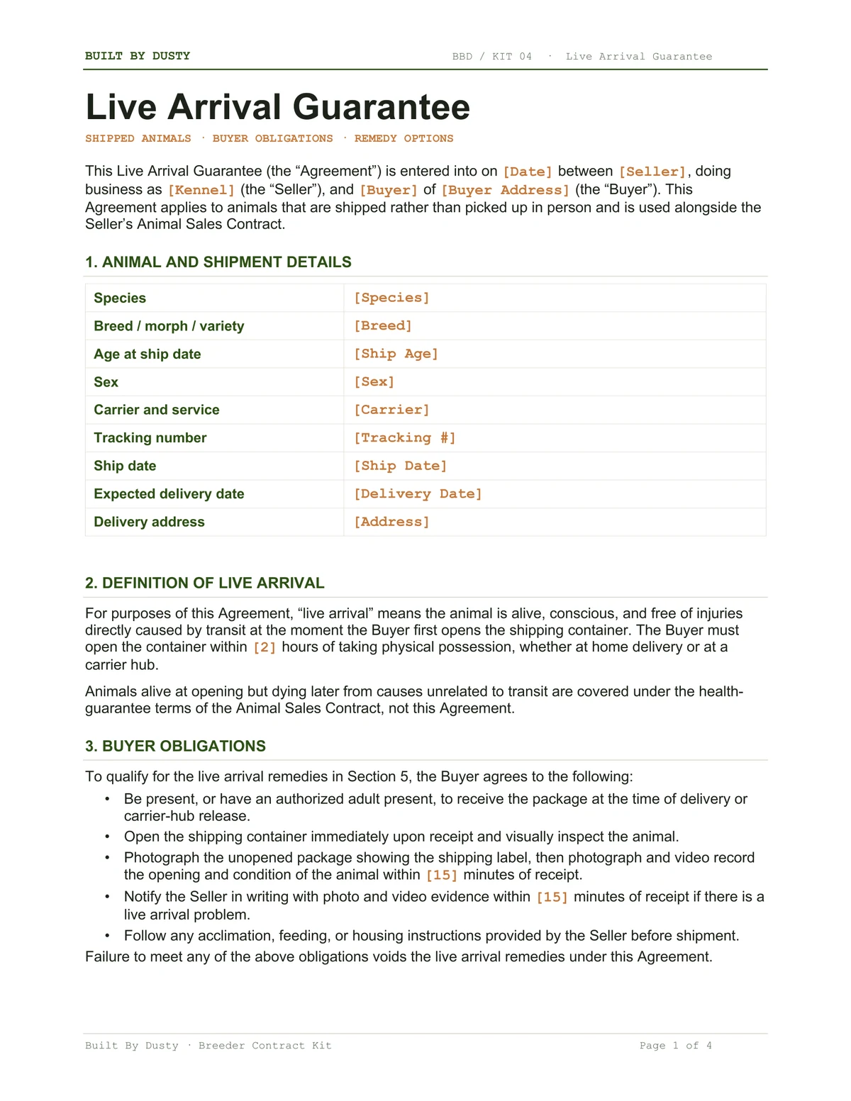 Sample page from Live Arrival Guarantee, a template by Built By Dusty.