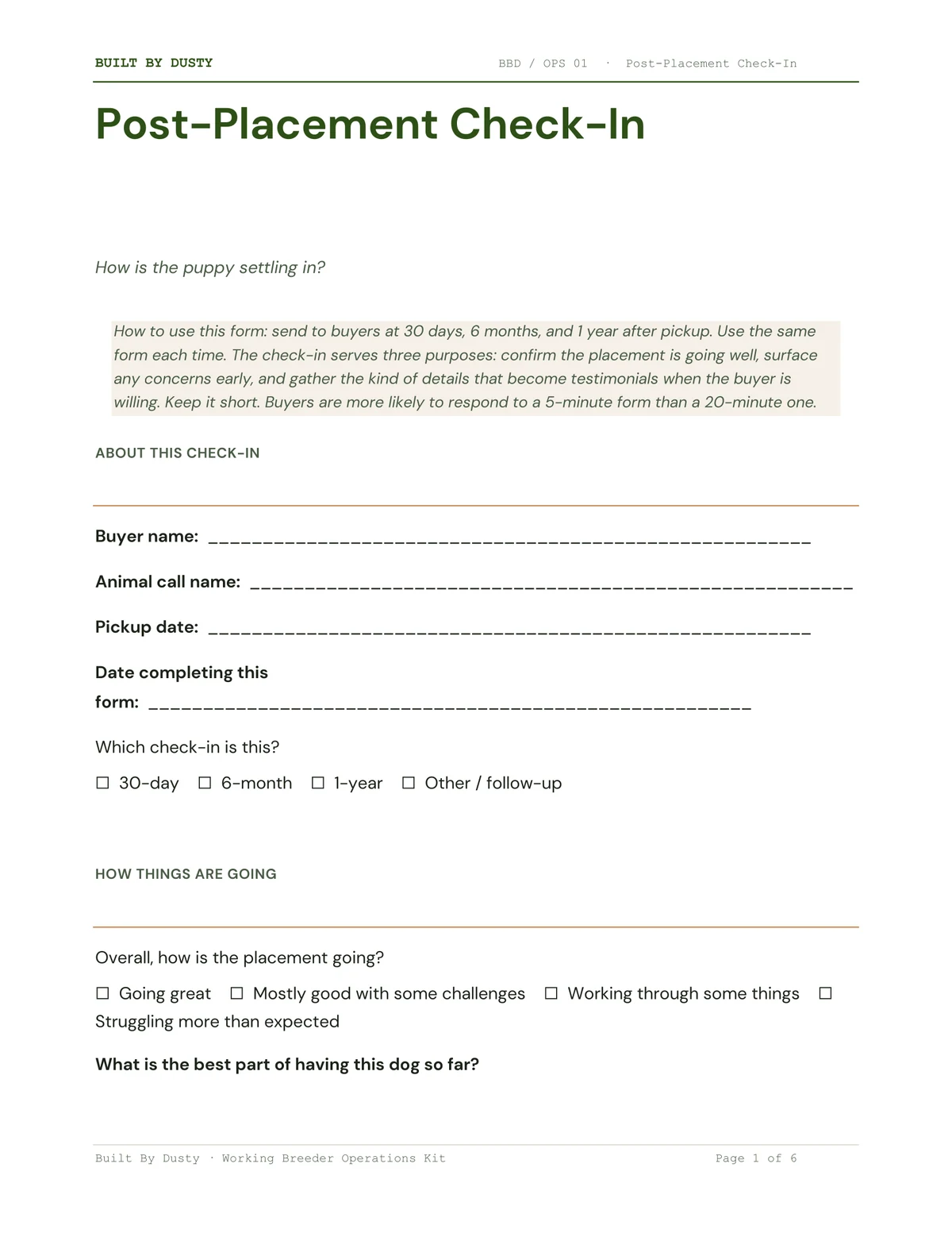 Sample page from Post-Placement Check-In, a template by Built By Dusty.