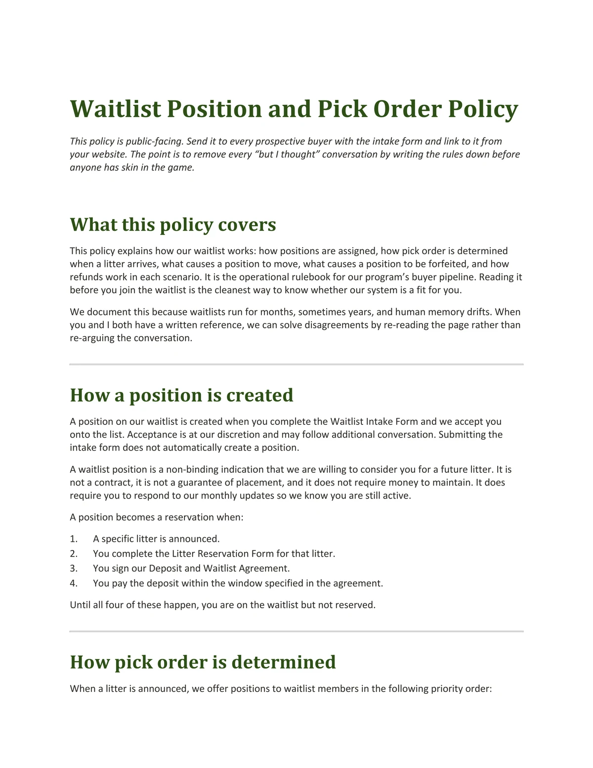 Sample page from Pick Order Policy, a template by Built By Dusty.