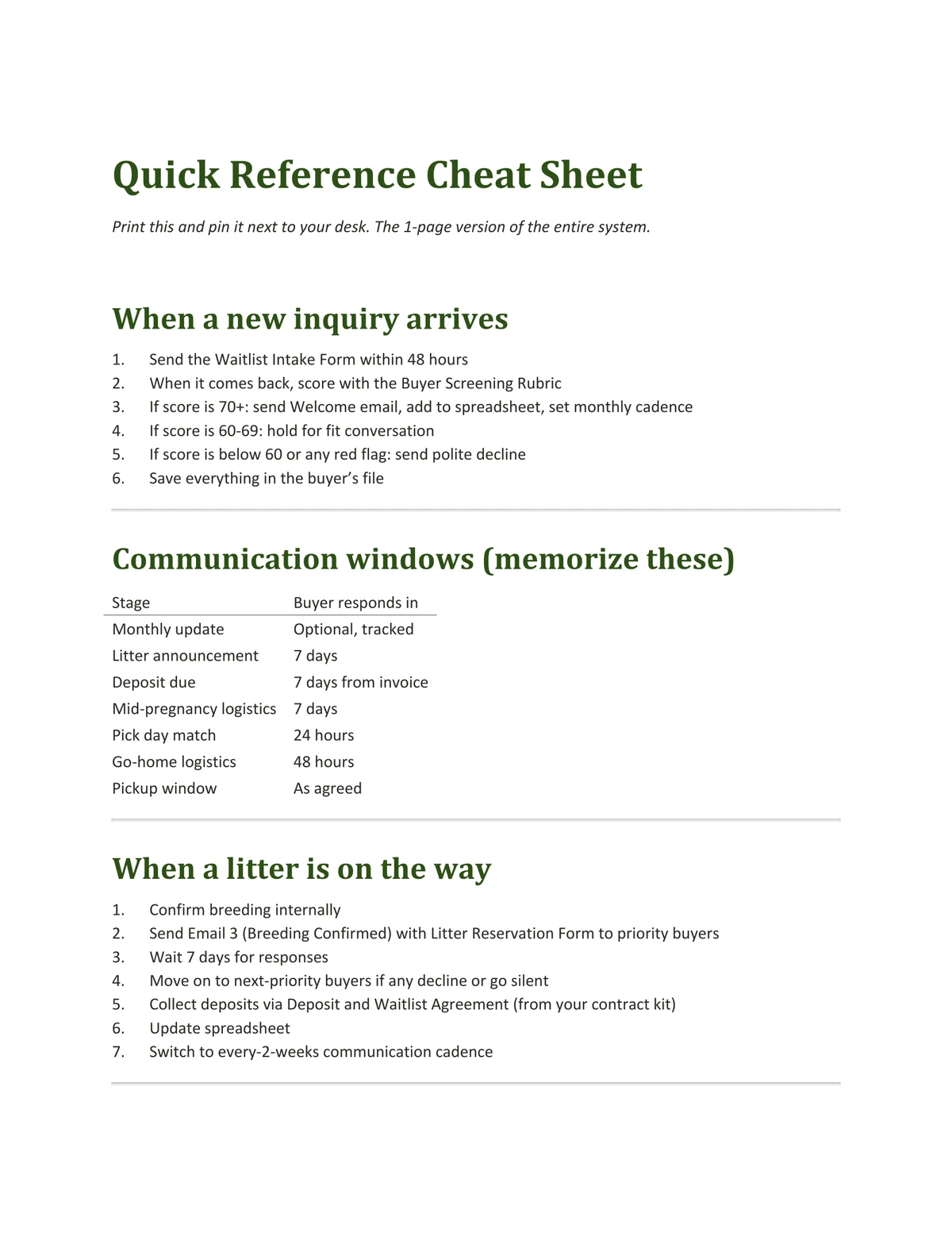Sample page from Quick Reference Cheat Sheet, a template by Built By Dusty.