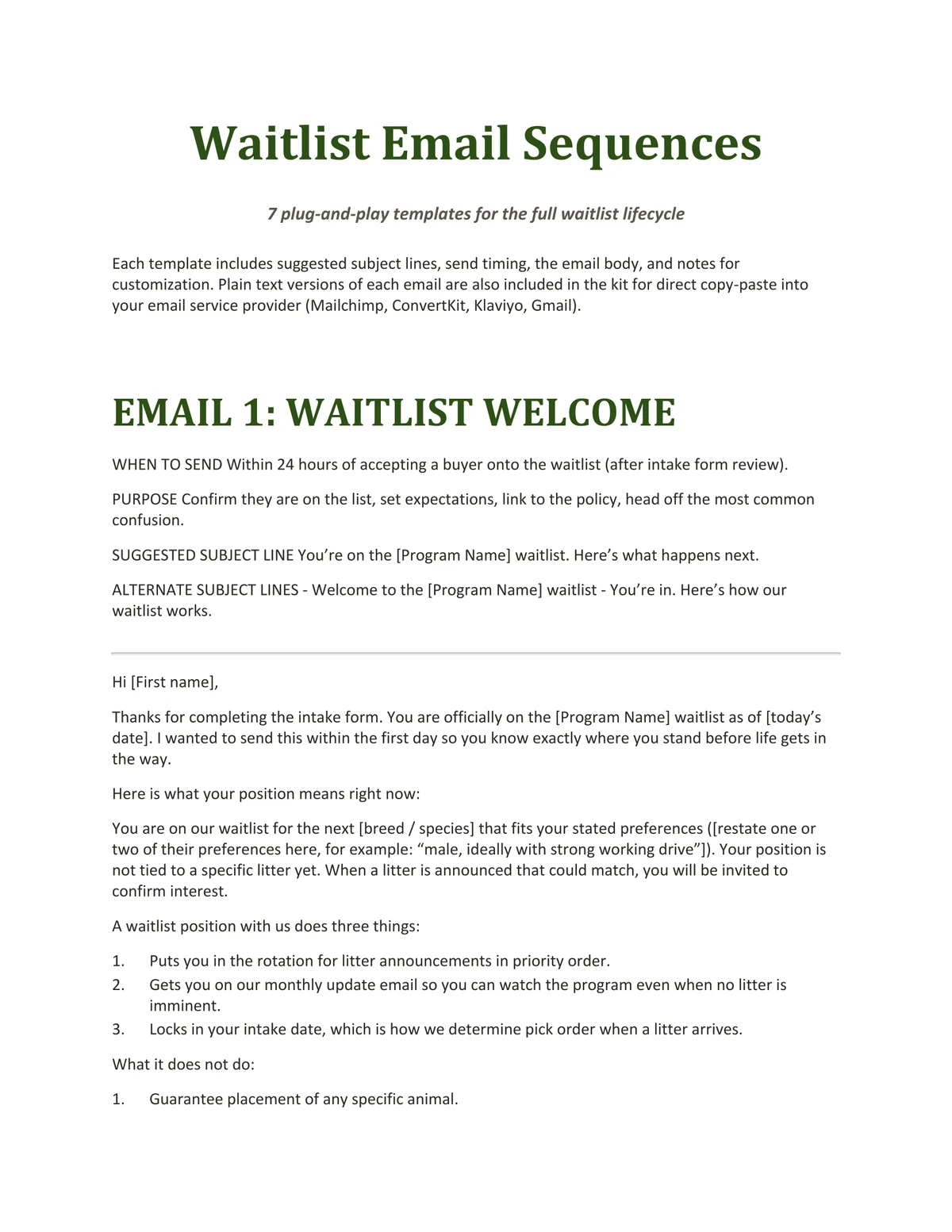 Sample page from Waitlist Email Sequences, a template by Built By Dusty.